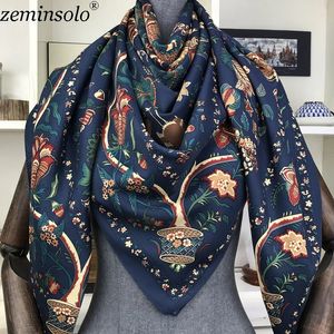 Lyxmärke 100% Twill Silk Scarf Square 130*130 cm Scarf Scarves Design Print Kerchief Women Neck Shawl Wraps Echarpe Hijab 240511