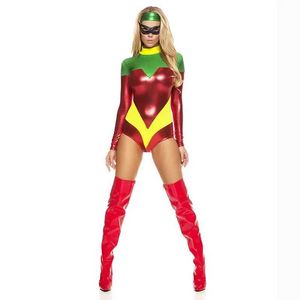 Sexy Set superhero Halloween costume female role-playing wet appearance PVC vinyl leather long sleeved tight fitting clothes Q240511