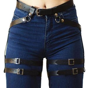 2019 New Rave Holographic Harness Body Leg Harness Fetish Lingerie Women Gothic Belts Garter Belt Black Leather Leg3639902