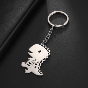 Keychains Lanyards Amaxer Cute Dinosaur Keychain Tyrannosaurus Hollow Animal Key Chain Holder Ring for Girl Boys Child Stainless Steel Jewelry Gift Y240510