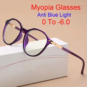 Sonnenbrille Mode lila runde Myopie Brille Frauen unregelmäßige große Rahmen Blaues Licht blockieren verschreibungspflichtige Optik Brille