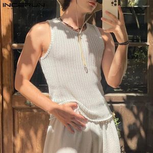 Men's Tank Tops INCERUN 2024 American Style Simple Hollowed Design Vests Fashion Casual Male All-match Sleeveless S-5XL