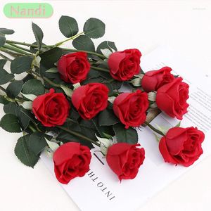 Decorative Flowers 3-5 Pack Artificial Flower Bouquet Red Velvet Fake Rose Wedding Home Table Decoration Christmas Valentine's Day Gift