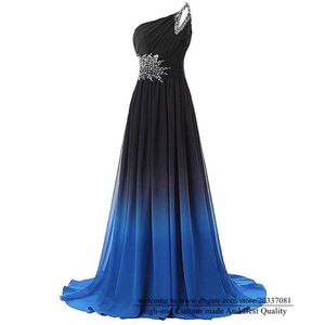 Sweety Sexy Gradient Ramp One-Shoulder A-Line Abiti da sera formali 2021 Pace a sequestro Crystal Chiffon Cocktail Prom Party Gowns E27 297L