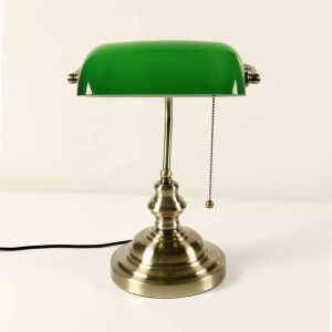 Bordslampor Klassisk vintage enkel bankir E27 Bordslampa med Switch Green Glass Lampskärm Retro Desk Light For Bedroom Night Lamp LL