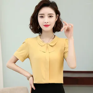 Women's Blouses Summer Korean Fashion Versatile Round Neck Tie Chiffon Top Fashionable Professional Short Sleeved Shirt Female