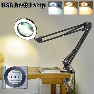 Table Lamps USB LED Reading Desk Lamp Light Magnifying Glass Bedside Clamp 3-color 10-speed Long Arm Indoor Dimming Night