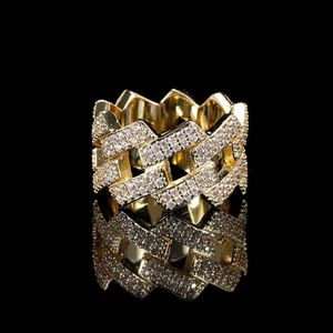 Hip Hop 14 mm Diamond Cuban Link Pierścienie dla kobiet mężczyzn 18k złoty podwójny rzęd