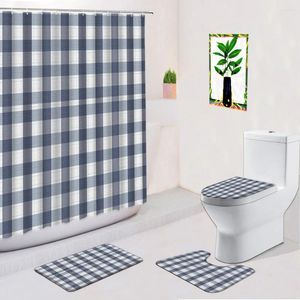 Duş Perdeleri Nordic Modern Siyah Beyaz Izgara Desen Perde ve Banyo Halı Seti Banyo Minimalist Geometrik Mats Tuvalet Dekoru