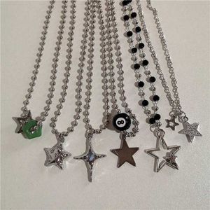 Pendanthalsband Kpop Retro Punk Silver Star Pendant Bead Halsband för Mens Street Hip Hop -estetik Grunge smycken Y2K Tillbehör J240513