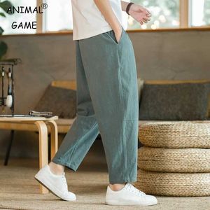 Men's Pants Mens Trousers Cotton Linen Fashion Casual Pants Solid Color Breathable Loose Shorts Straight Drawstring Pants Strtwear Men Y240513