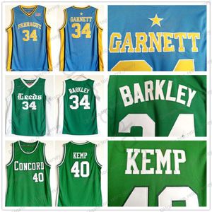 NCAA Leeds Charles #34 Barkley Jersey Green Farragut Kevin 34 Garnett Blue Maglie Concord Shawn 40 Kemp High School Basketball Shirt