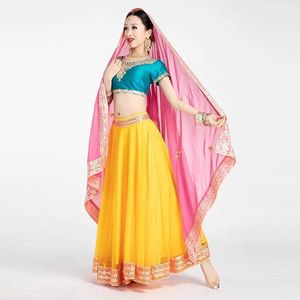 Roupas étnicas Pakistan Sudeste Asiático Traje Bollywood Dança Saree Saree Conjunto de dança da dança da barriga fantasia de dança indiana DQL6065L2405