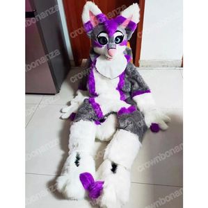 2024 Halloween Long Fur Husky Dog Fox Mascot Costumes Cartoon Character Outfit Suit Xmas Outdoor Party Festival Dress Paromotional Advertising Clothings
