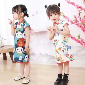 Vestidos de menina desenho animado animal crianças chheongsam princesa vestido menina roupas crianças garotas de desenho animado esqui panda coelho manga curta 240513