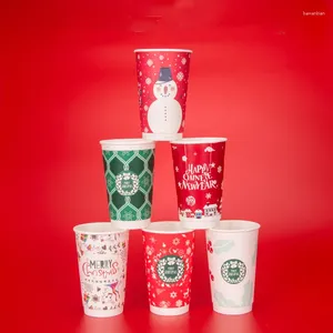 Copas descartáveis falhas 50pcs Christmas Milk Tea Drink