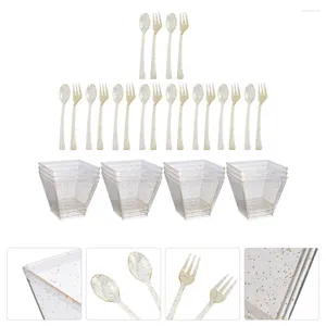 Tek kullanımlık bardak pipetler 1set tatlı fincan Spook Fork Party Servis Stepware Golden