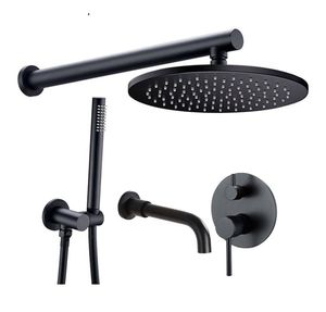 Black Brass Cold Water Concealed Rainfall Head Single Handle Mixer Bathroom Faucets Tap Set Bathtub Shower Faucets Tap Set4352502