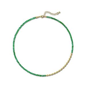 Pendant Necklaces Minar Boho Green Color Natural Stone Crystal Splicing Oval Beads Beaded Necklace for Women Real Gold Plated Copper Strand Choker