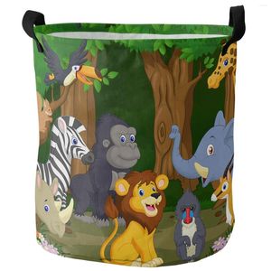 Tvättpåsar Forest Flower Cartoon Wild Animal Lion foldbar korg stor kapacitet Vattentät förvaringsarrangör Kid Toy Bag