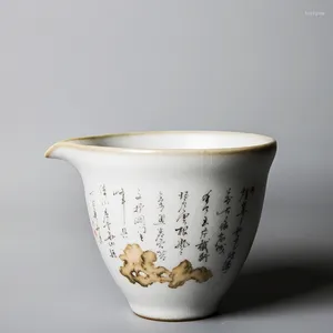 Filiżanki spodki Ru piec chińskie kaligrafia ceramika tarczy kubek ceramiczne otwieranie vintage herbata morze biały herbato