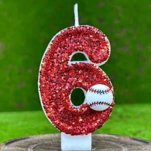 5pcs Velas Red Childrens Birthday Candles 0-9 Número de vela de beisebol para menino Candas de aniversário originais Party Bolo Topper Decoration