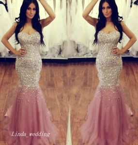 Mermais de cristal brilhante de alta qualidade 2019 Sweetheart Silver Full Ficaded Prom Dresses Pink Evening Dress5504098