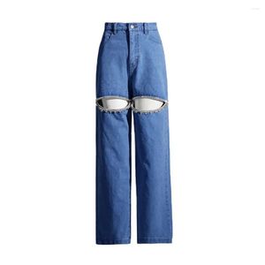 Jeans femminile 2023 pantaloni in vita alta primavera/estate con perle con borchie diamantate.