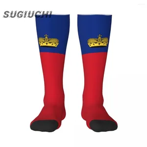 Men's Socks Liechtenstein Flag Polyester 3D Printed For Men Women Casual High Quality Kawaii Street Skateboard