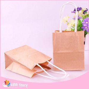Gift Wrap 20st 9x5.5x11cm Kraft Paper Bag med handtag Festivalväskor för bröllop och fest Baby Birthday Supplies