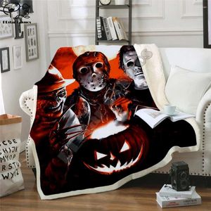 Cobertores Plstar Cosmos Halloween Fleece Blanket Horror Movie Scream Team Zombie Brid 3D Print Sherpa na cama Style-1