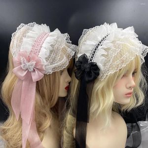 FESTIMENTO DE PARTE COSPLAY anime Gothic Lolita Maid Lace Band Band feminina Brilhando Flor Bordado Banda de cabelo Capacete acessório de arco de cabelo