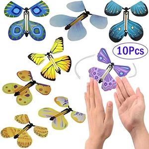 Party Favor 5-10Pcs Magic Wind Up Flying Butterfly In The Book Rubber Band Powered Fairy Toy Great Surpris Gift