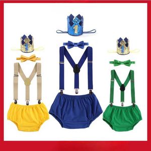 Clothing Sets Wearing a newborn baby crushed cake set for a boy for a one-year themed birthday party jumpsuit crown headband pendant baby photoL2405