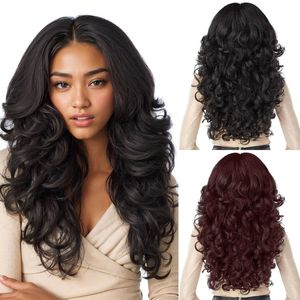 Chemical fiber front lace wig long curly hair with large wavy center black front lace chemical fiber wig long curly hair