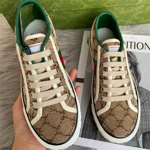 Tennis designer sneakers canvas luxury brand designer shoes beige washed jacquard denim womens shoes rubber sole embroidered retro casual sports shoes 36-45