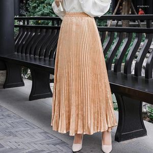 Skirts Chinese Jacquard Pleated Skirt Women Elastic High Waist Dance Party Maxi Long Floor-Length 2024 Spring/Summer