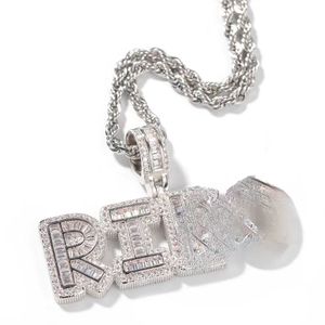 Hip Hop Custom Name Baguette Letter Pendant Halsband med gratis repkedja Guld Silver Bling Zirconia Män Pendant Smycken