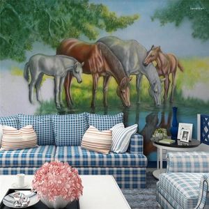 Bakgrundsbilder wellyu anpassade tapeter 3d stereo po väggmålningar präglade damm dricka häst TV bakgrund väggdekorativ målning