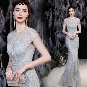 Party Dresses Elegant O-Neck Sequined Cap Short Sleeves Cut-out Mermaid Floor Length Modern Evening 2024 Prom Gowns