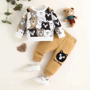 Roupas de roupas garoto menino 3-24 meses de moda casual desenho animado bear família de mangas compridas e calças longas roupas de roupas infantis de roupa infantil setl2405