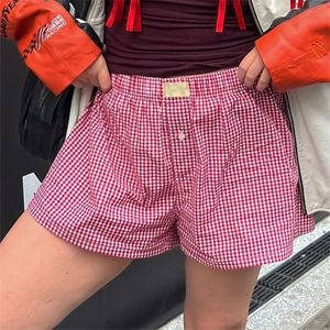 レディースY2Kパジャマショーツかわいい格子縞PJショートパンツフランネルラウンジスリープボトムスエラスティックウエストバギーボクサートラックスーツ240510