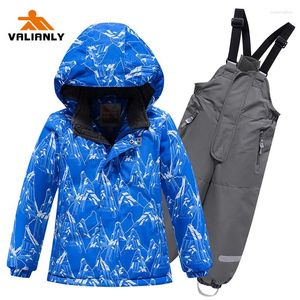 Roupas conjuntos de garotos valianos, terno de esqui crianças, calça de esqui de neve de inverno de inverno 2 peças 2 peças Snowboard à prova de vento