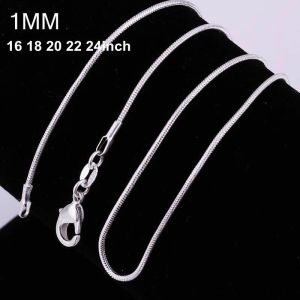 1mm 925 Sterling Silver Smooth Snake Chains Kvinnor Halsband smycken Snake Chain Size 16 18 20 22 24 26 28 30 Inch Wholesale