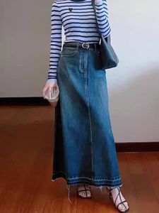 Gonne femminile ad alta vita da donna in denim vintage in denim long long goly style stile femmina a lunghezza della caviglia a lunghezza dritta colore profondo