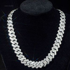 15Mm VVS Moissanite Link Necklace Custom Iced Baguette Straight Line Cuban Chain Hip Hop Sier Jewelry