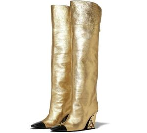 Womens Wedge Boots Lady Gold High Tall Boot Woman Knee Winter Boots Ladies High Heel Shoes Women Diamond7930870