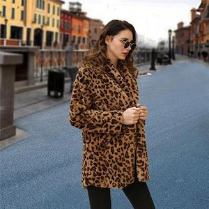 Women's Fur Casual Leopard Imitation Overcoat Women Clothing Zipper Coat Long Sleeve Outwear Winter S/M Ladies Jacket