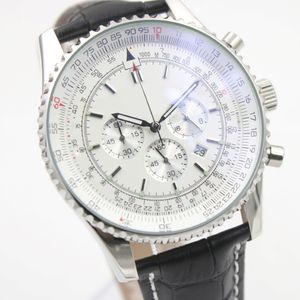 46mm Ny kvalitetsklockor B06 B01 Navitimer Chronograph Battery Movement Quartz Silver Dial Men Watch Leather Strap Flooding Clasp Mens W 281C