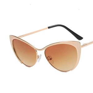 Vintage Cats Eye Women Houl -out Sonnenbrille Marke Designer Pink Sonnenbrille Metall Rahmenspiegel Objektiv heiße Brillen 112